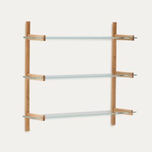 Estantería modular Sitra 3 baldas de cristal y madera maciza roble 110 cm FSC Mix Credit