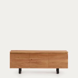 Mueble TV Uxue 3 puertas de madera maciza de acacia con acabado blanqueado 150 x 58 cm