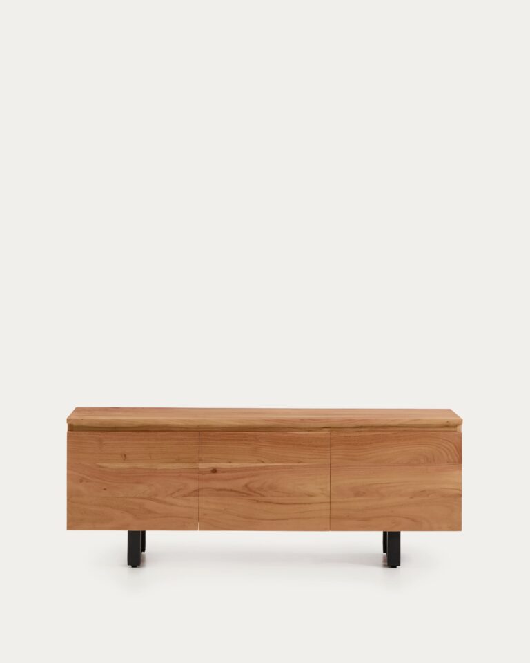 Mueble TV Uxue 3 puertas de madera maciza de acacia con acabado blanqueado 150 x 58 cm