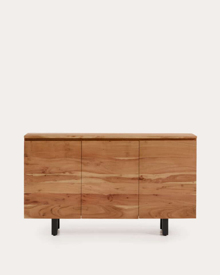 Aparador Uxue 3 puertas de madera maciza de acacia con acabado blanqueado 150 x 88 cm