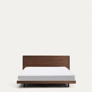 Cama Norlen de chapa de nogal con acabado oscuro y luz LED para colchón de 180 x 200 cm FS