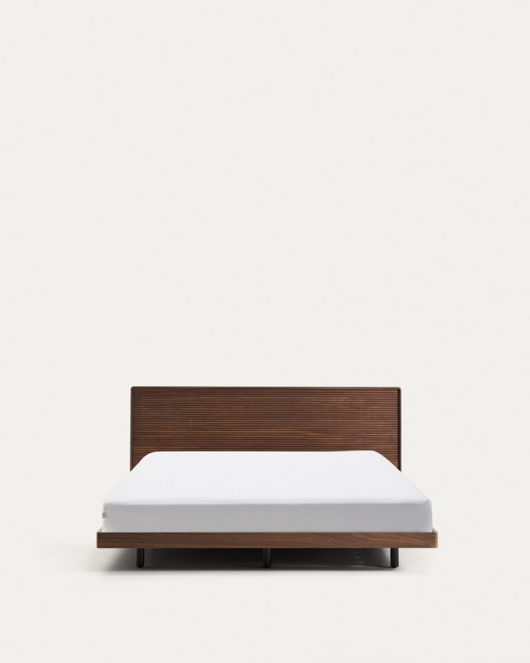 Cama Norlen de chapa de nogal con acabado oscuro y luz LED para colchón de 180 x 200 cm FS