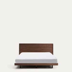 Cama Norlen de chapa de nogal con acabado oscuro y luz LED para colchón de 160 x 200 cm FS