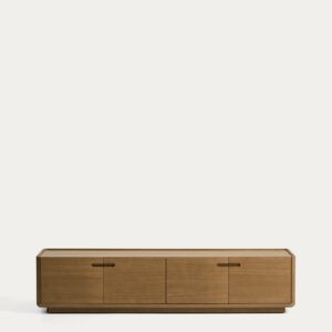 Mueble TV Arelida de chapa y madera maciza de roble acabado marrón claro 200 x 44 cm FSC M