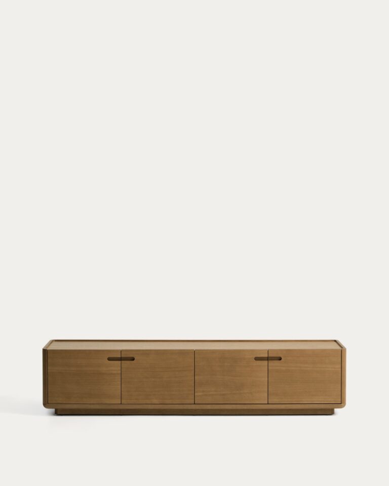 Mueble TV Arelida de chapa y madera maciza de roble acabado marrón claro 200 x 44 cm FSC M