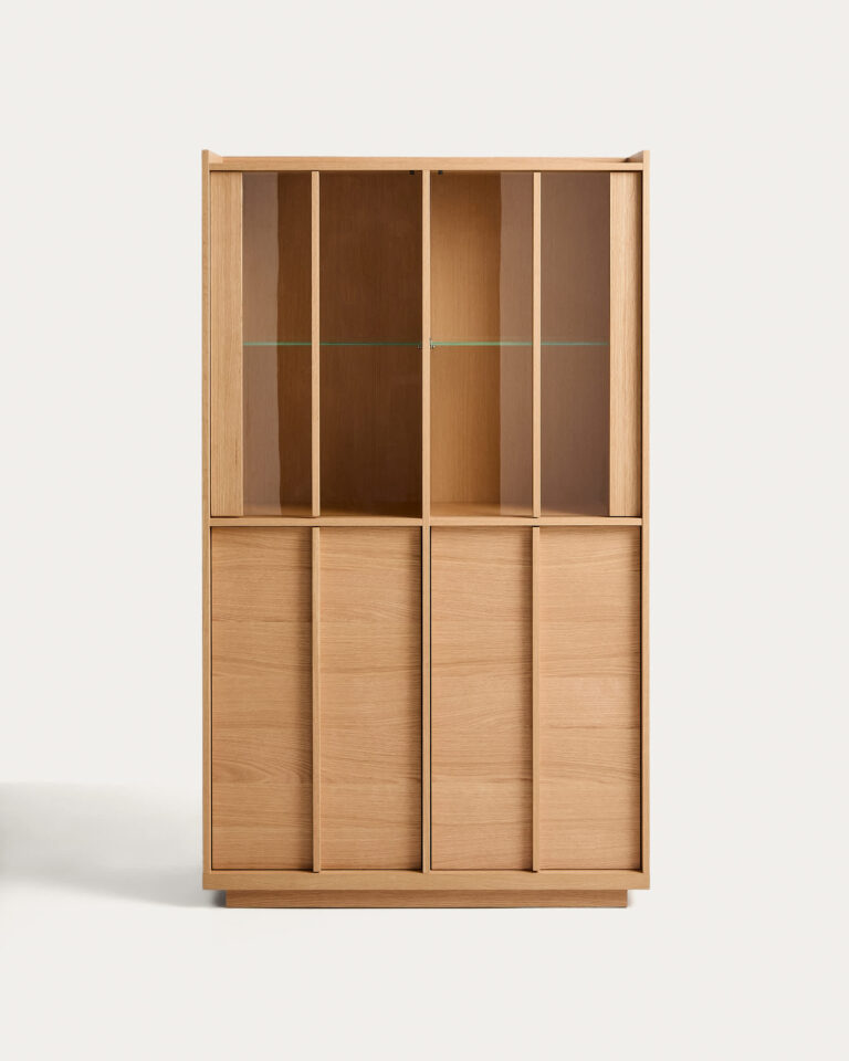 Vitrina Onix madera maciza de roble y chapa de roble acabado tono natural 100 x 170 cm FSC
