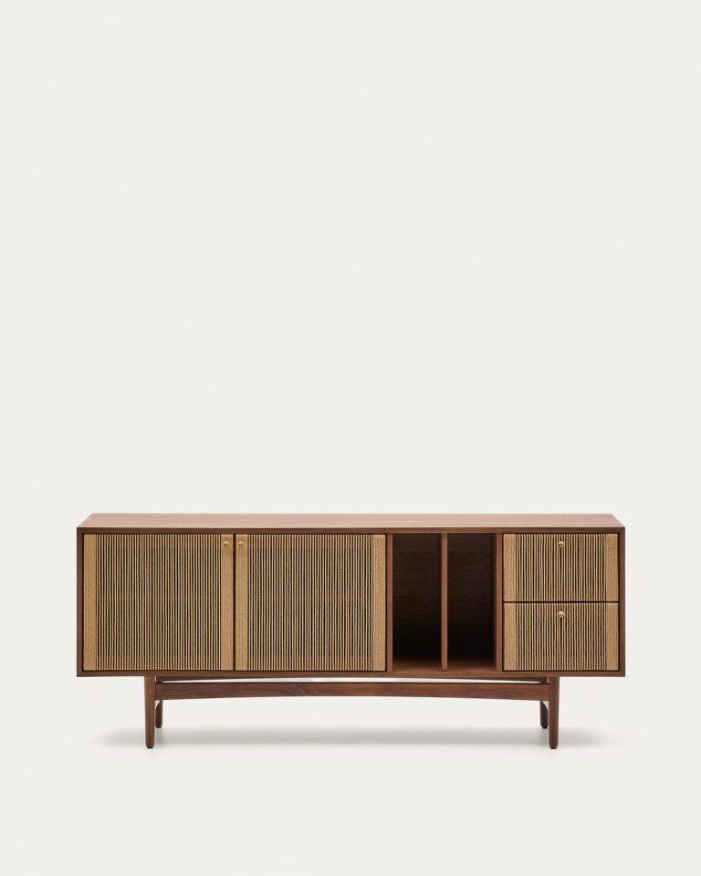 Aparador Elan 2 puertas y 2 cajones chapa y madera maciza nogal y cuerda 180x73cm FSC Mix