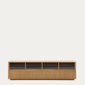 Mueble TV Helvine 4 puertas y 2 cajones chapa de roble y vidrio templado 200x54cm FSC 100%