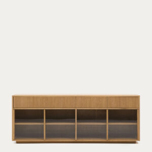 Aparador Helvine 4 puertas y 4 cajones chapa de roble y vidrio templado 200x80cm FSC 100%