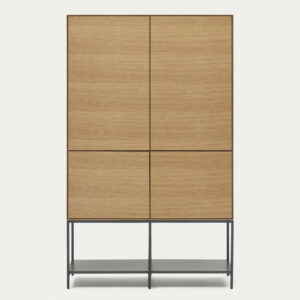 Aparador alto Vedrana 4 puertas de chapa de roble y patas de acero negro 97,5 x 160 cm