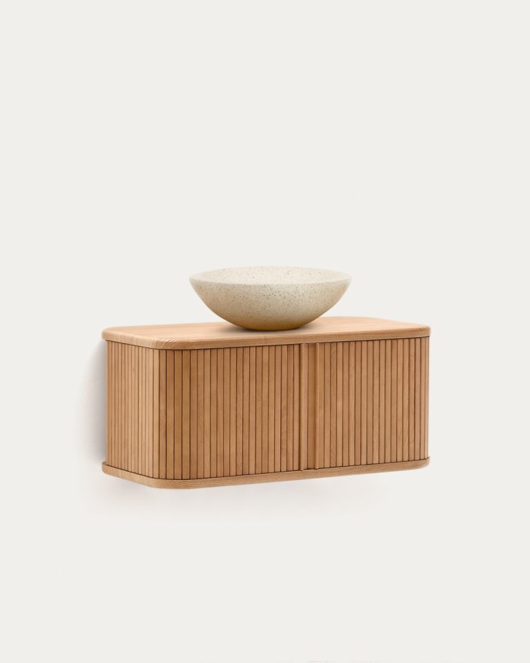 Mueble de baño Mailen en chapa de fresno con acabado natural 90 x 45 cm
