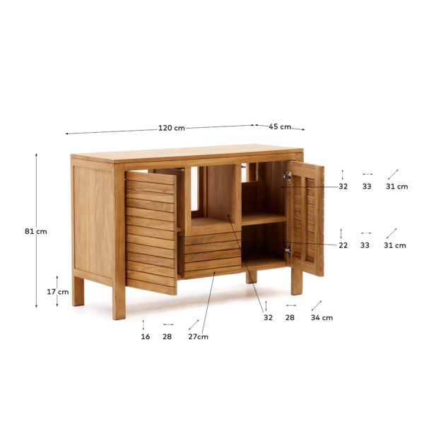 Mueble de baño Neria de madera maciza de teca acabado natural 120 x 45 cm