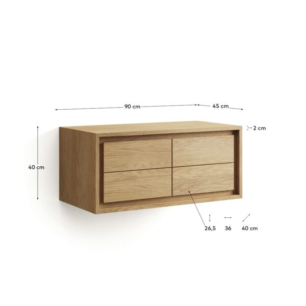 Mueble de baño Kenta de madera maciza de teca con acabado natural 90 x 45 cm