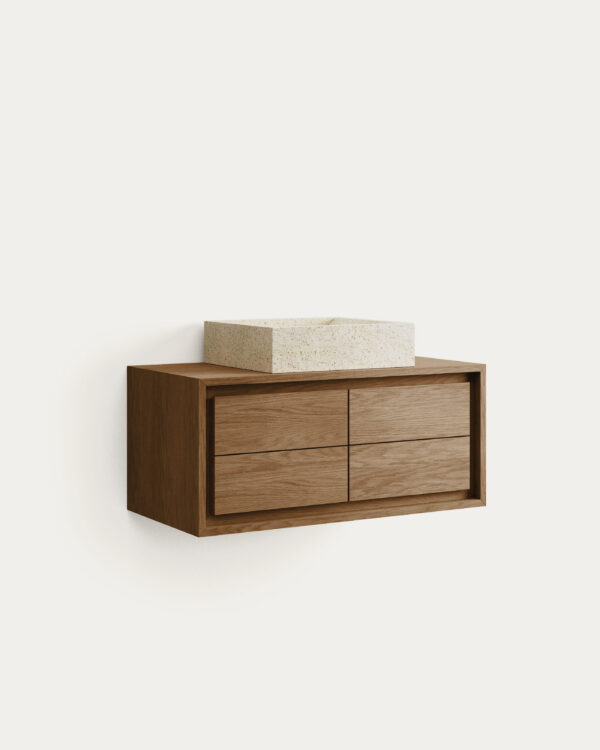Mueble de baño Kenta de madera maciza de teca con acabado natural 90 x 45 cm
