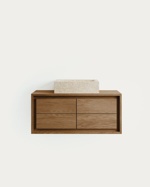 Mueble de baño Kenta de madera maciza de teca con acabado natural 90 x 45 cm