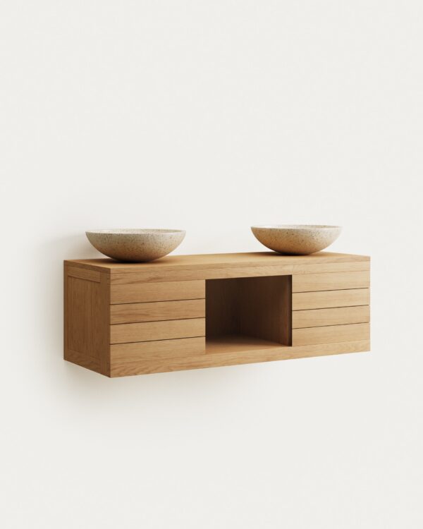 Mueble de baño Yenit de madera maciza de teca con acabado natural 120 x 45 cm