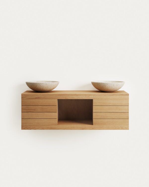 Mueble de baño Yenit de madera maciza de teca con acabado natural 120 x 45 cm