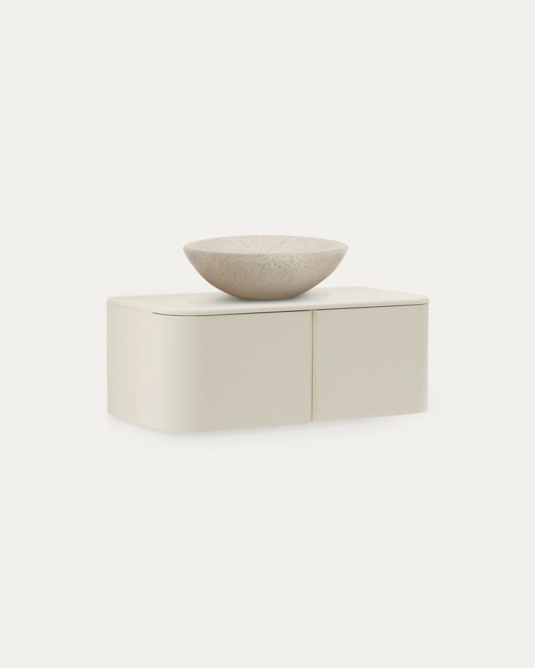 Mueble de baño Salaya de madera contrachapada de fresno con acabado lacado beige 90 x 45cm
