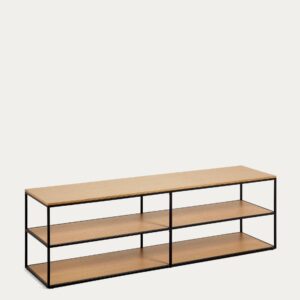 Mueble TV Yoana de chapa de roble y estructura de metal pintado negro 160 x 40 cm