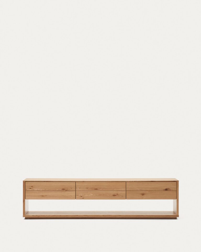 Mueble TV Alguema 3 cajones en chapa de roble con acabado natural 200 x 51 cm