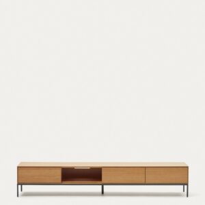 Mueble TV Vedrana 3 cajones de chapa de roble y patas de acero negro 195 x 35 cm