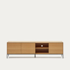 Mueble TV Vedrana 3 puertas de chapa de roble y patas de acero negro 195 x 55 cm