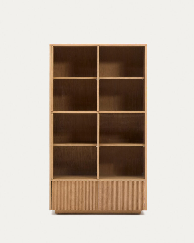Vitrina Helvine 4 puertas y 2 cajones chapa de roble y vidrio templado 100x174cm FSC 100%