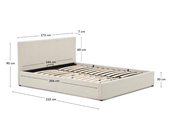 Cama con canapé abatible Nahiri chenilla beige para colchón de 160 x 200 cm