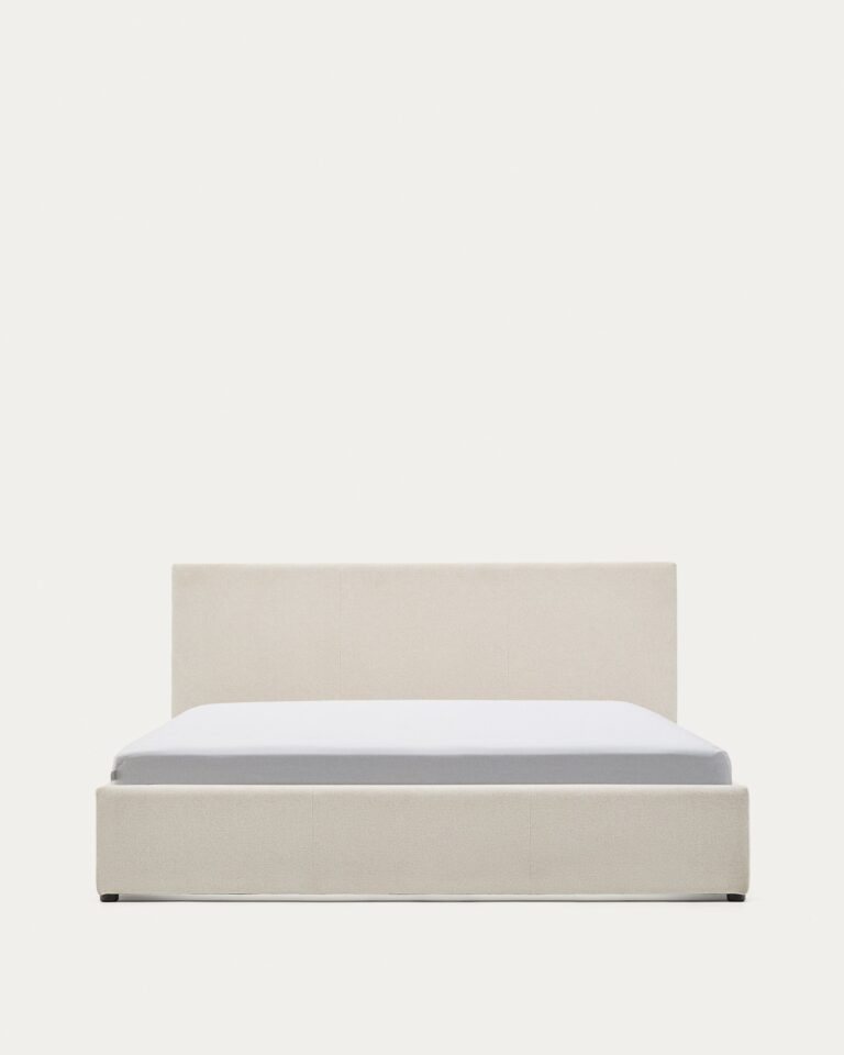 Cama con canapé abatible Nahiri chenilla beige para colchón de 160 x 200 cm