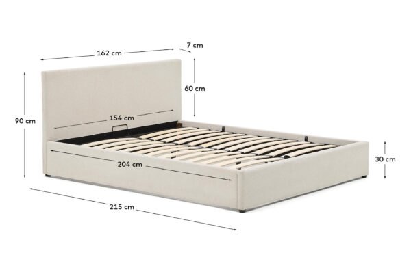 Cama con canapé abatible Nahiri chenilla beige para colchón de 150 x 200 cm