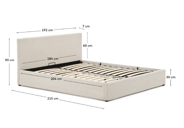 Cama con canapé abatible Nahiri chenilla beige para colchón de 180 x 200 cm