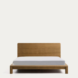 Cama Arelida de chapa y madera maciza de roble acabado marrón claro para colchón de 160 x