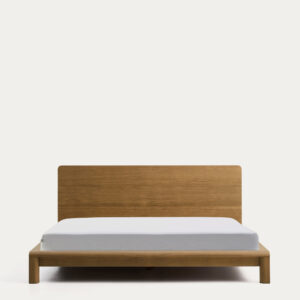 Cama Arelida de chapa y madera madera maciza de roble acabado marrón claro para colchón de