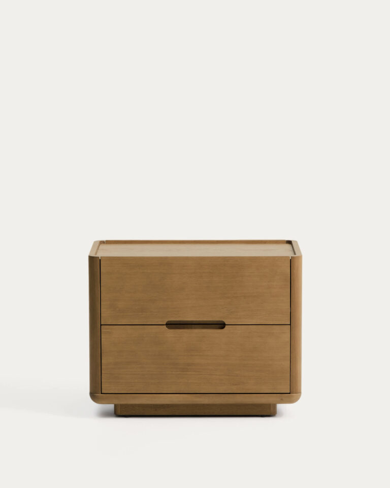 Mesita de noche Arelida de chapa y madera maciza de roble acabado marrón claro 65 x 50 cm