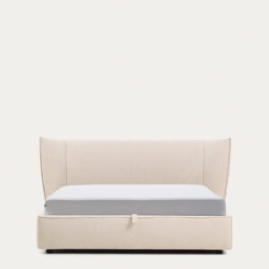 Cama desenfundable con canapé abatible Arvian de chenilla beige para colchón de 160 x 200