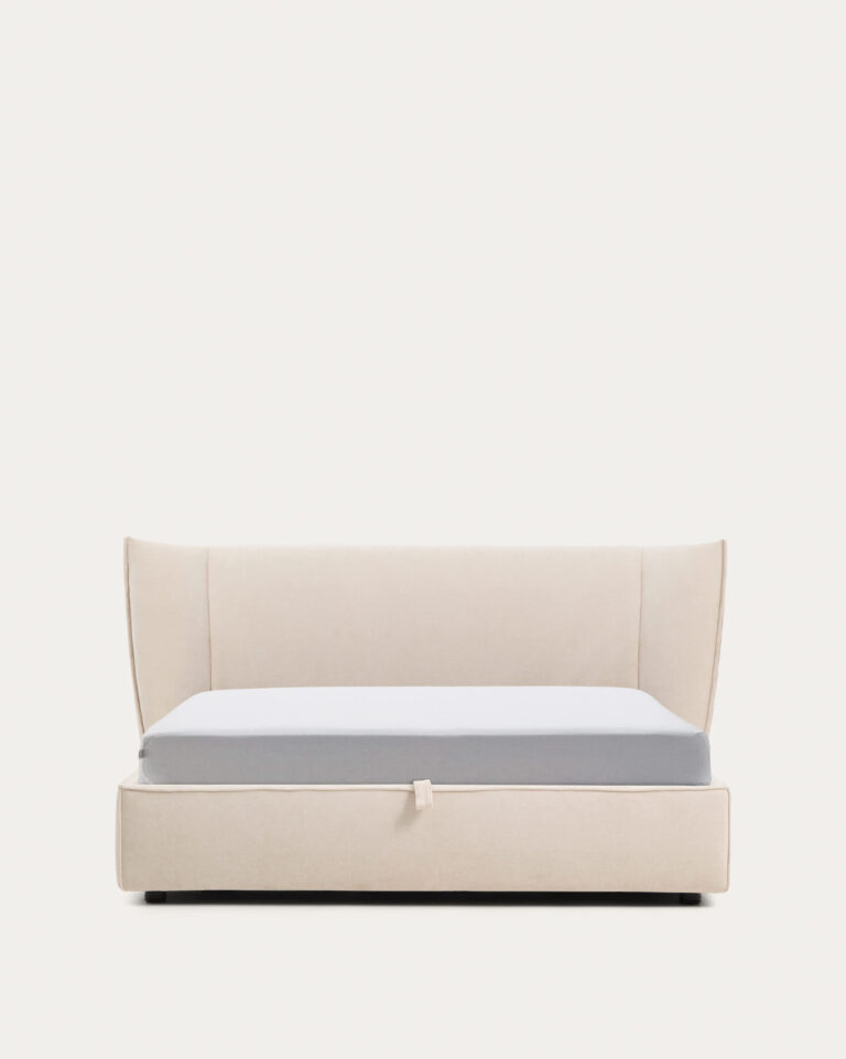 Cama desenfundable con canapé abatible Arvian de chenilla beige para colchón de 160 x 200