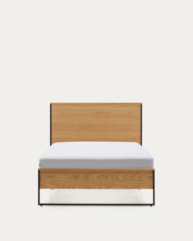 Cama Taiana de chapa de roble y patas de acero con acabado pintado negro 90 x 190 cm