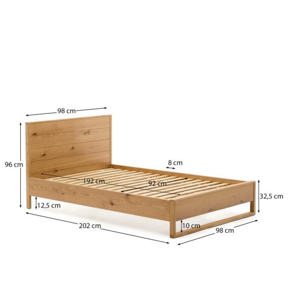 Cama Alguema en chapa de roble con acabado natural para colchón de 90 x 190 cm