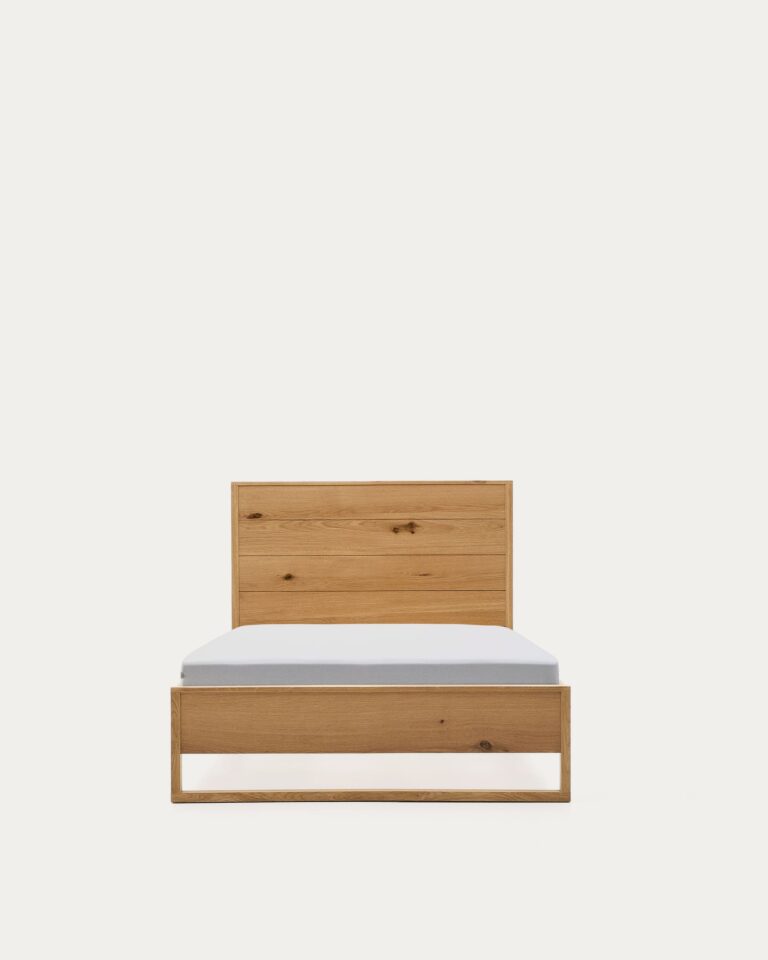 Cama Alguema en chapa de roble con acabado natural para colchón de 90 x 190 cm
