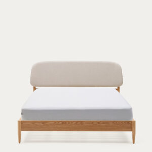 Cama Octavia madera contrachapada de fresno y cabecero tapizado blanco FSC Mix Credit 160x