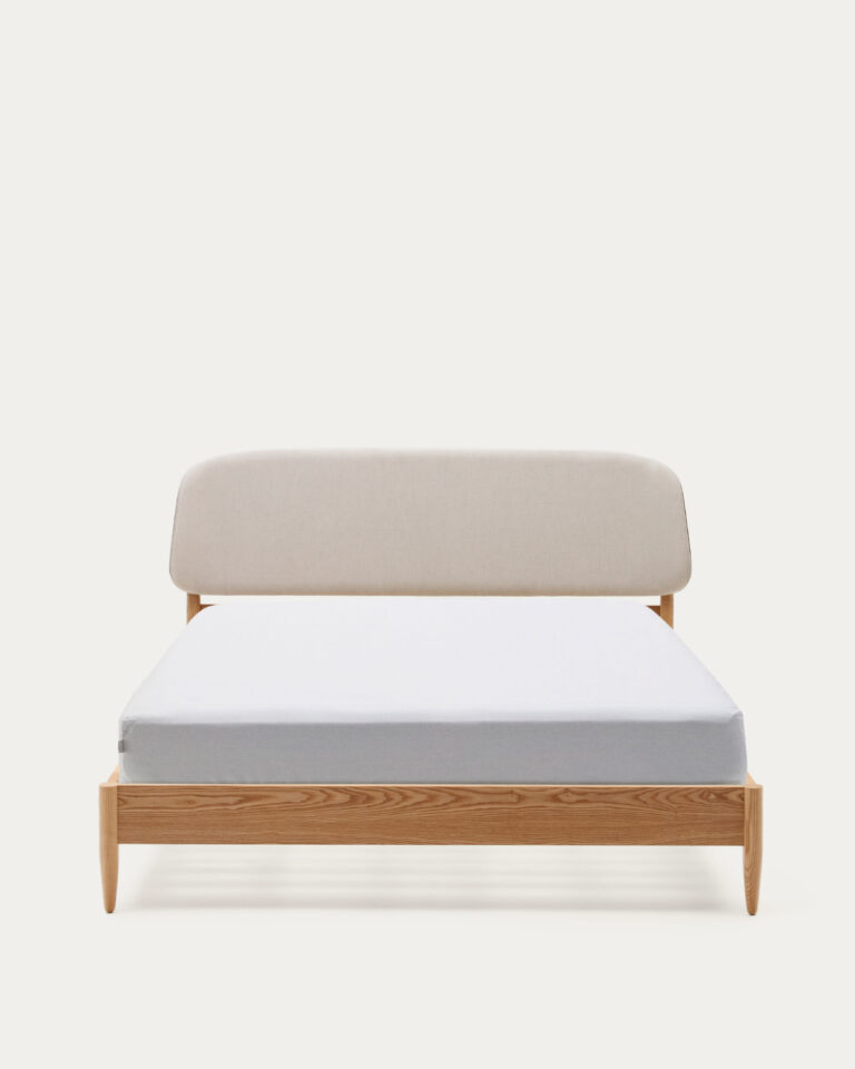 Cama Octavia madera contrachapada de fresno y cabecero tapizado blanco FSC Mix Credit 160x