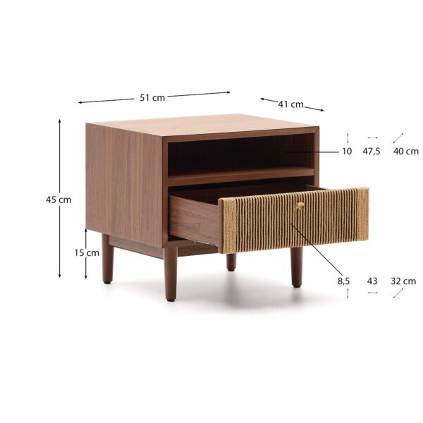 Mesita de noche Elan de chapa y madera maciza de nogal con cuerda 51x45cm FSC Mix Credit