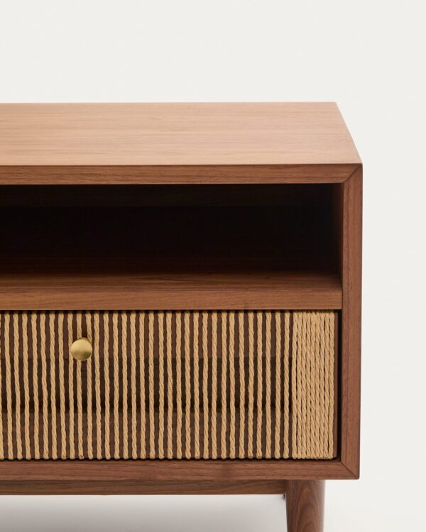 Mesita de noche Elan de chapa y madera maciza de nogal con cuerda 51x45cm FSC Mix Credit