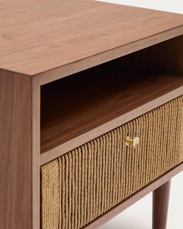 Mesita de noche Elan de chapa y madera maciza de nogal con cuerda 51x45cm FSC Mix Credit