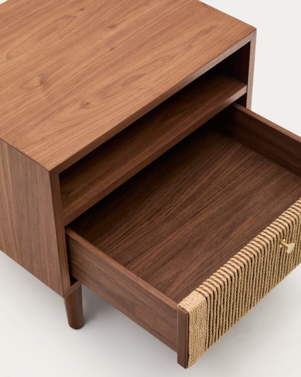 Mesita de noche Elan de chapa y madera maciza de nogal con cuerda 51x45cm FSC Mix Credit