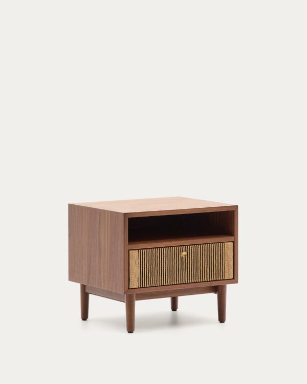 Mesita de noche Elan de chapa y madera maciza de nogal con cuerda 51x45cm FSC Mix Credit