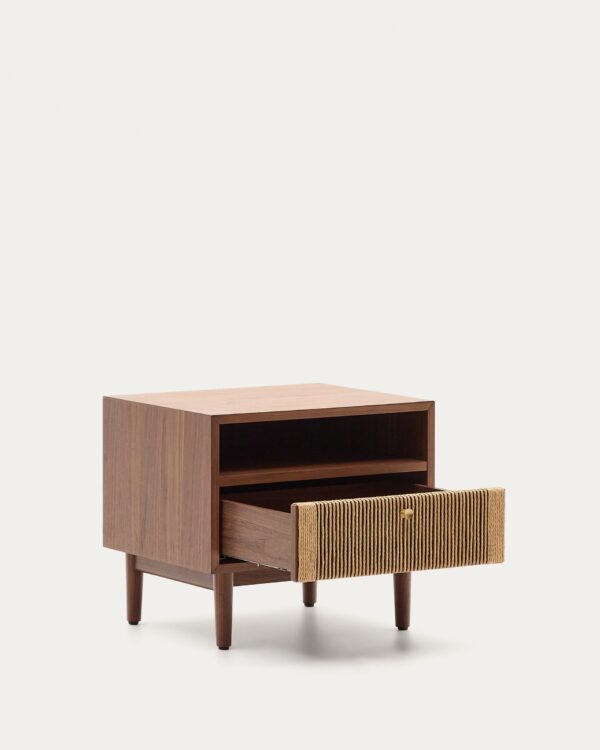Mesita de noche Elan de chapa y madera maciza de nogal con cuerda 51x45cm FSC Mix Credit