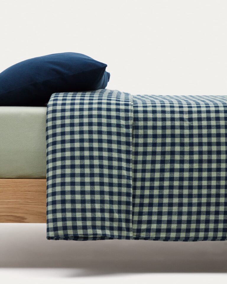 Set Yanil fundas nórdica, almohada, bajera 100% algodón cuadros verde y azul cama 60 cm