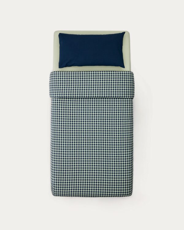 Set Yanil fundas nórdica, almohada, bajera 100% algodón cuadros verde y azul cama 60 cm