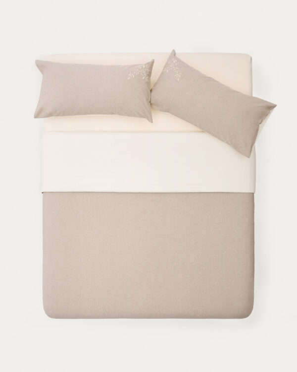 Set Sotela fundas nórdica y de almohada rayas bordado 100% algodón percal beige cama 90cm